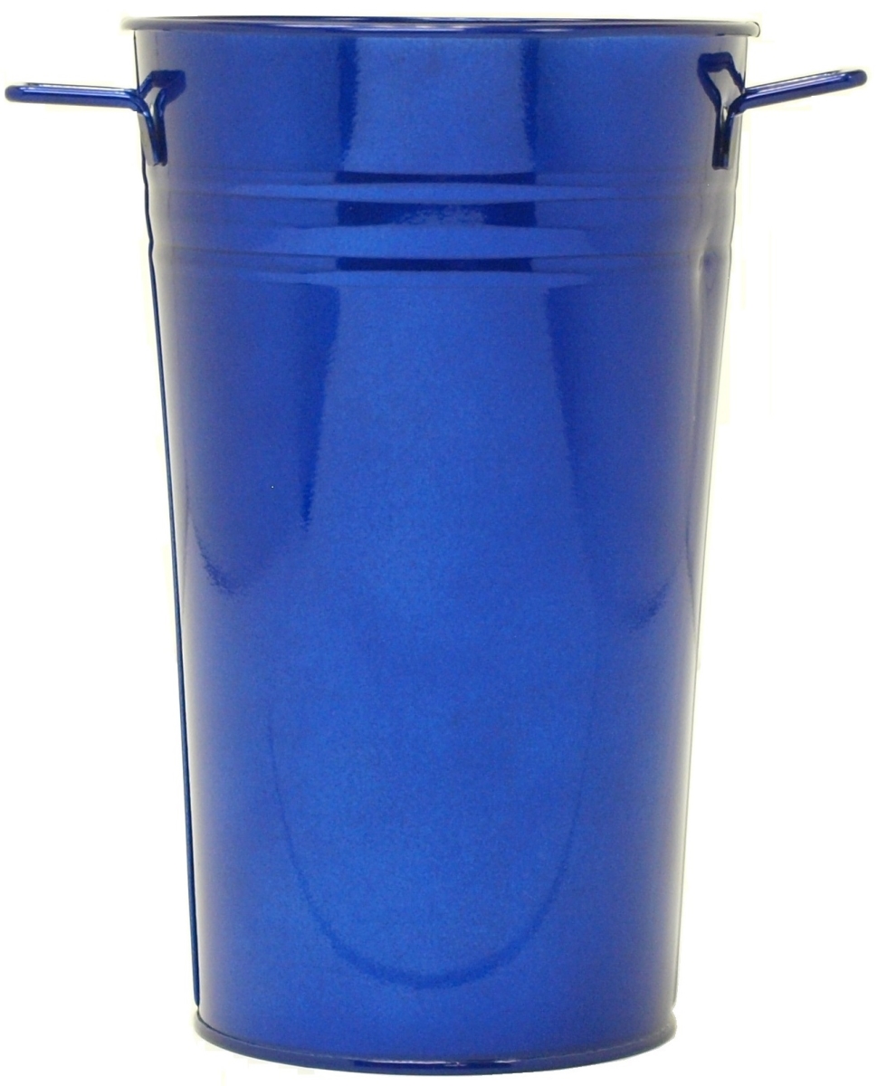 7 in. dia. x 12 in. Enameled Galvanized Vase, Glazed Blue