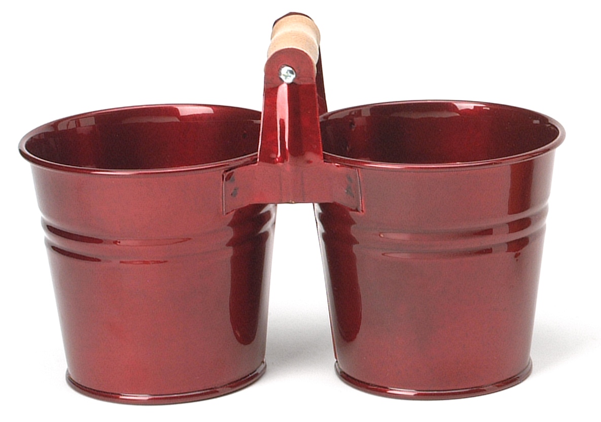 Enameled Galvanized 2 Planter Unit with Wood Handle, Glazed Apple