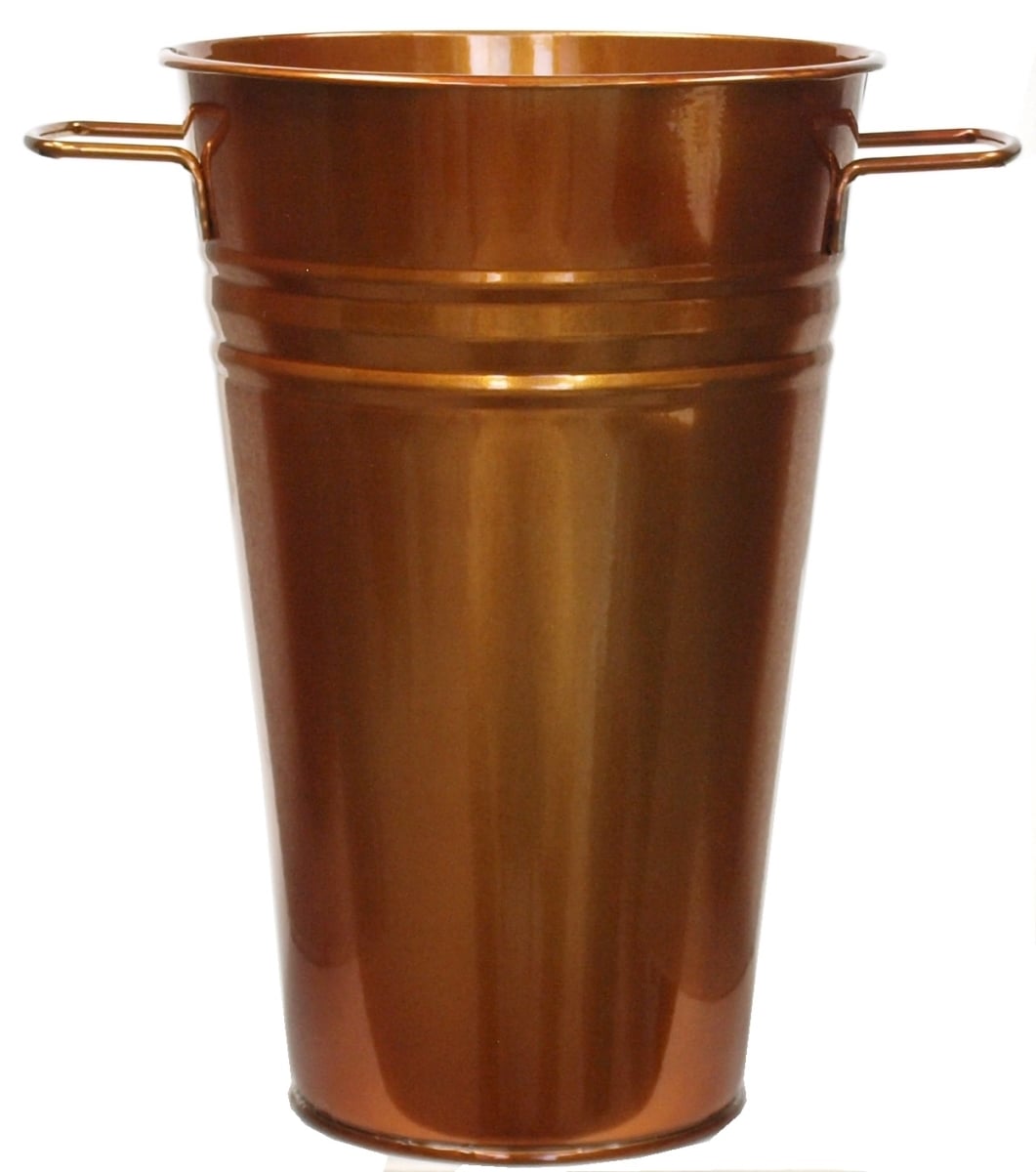 6.5 in. dia. x 9.5 in. Enameled Galvanized Vase, Glazed Caramel