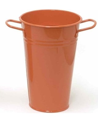 Enameled Galvanized Vase, Glazed Caramel
