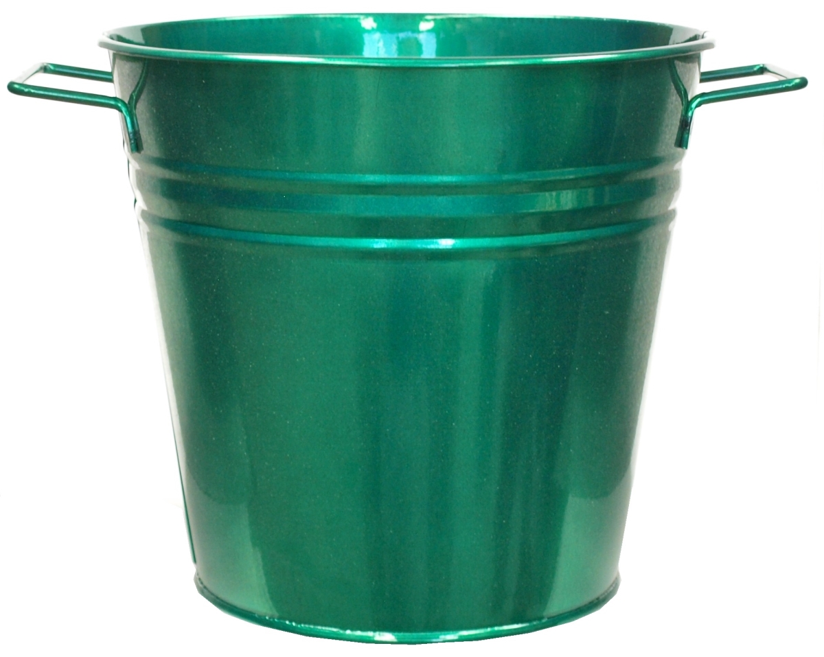 Enameled Galvanized Planter, Glazed Green