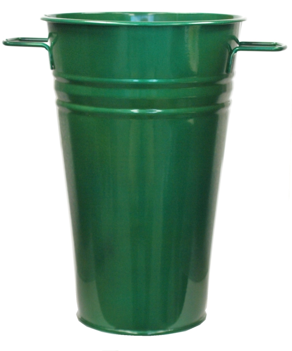 Enameled Galvanized Vase, Glazed Green