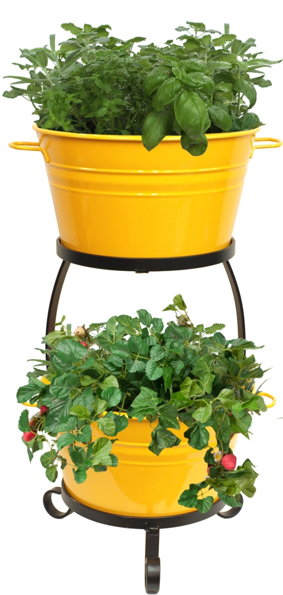 Enameled Raised Planter with Iron Stand, Saffron