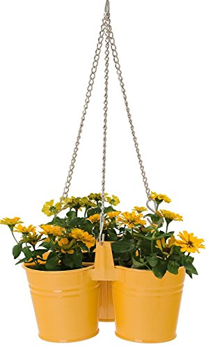 Enameled Galvanized Hanging 3 Planter Unit for 6.5 in. Plants, Saffron