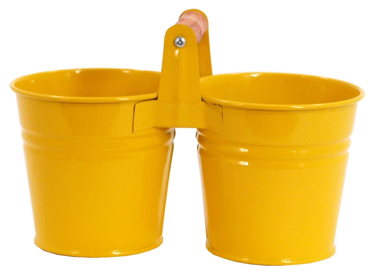 Enameled Galvanized 2 Planter Unit with Wood Handle, Saffron