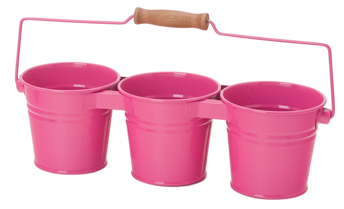 Enameled Galvanized Triple Planter, HotPink