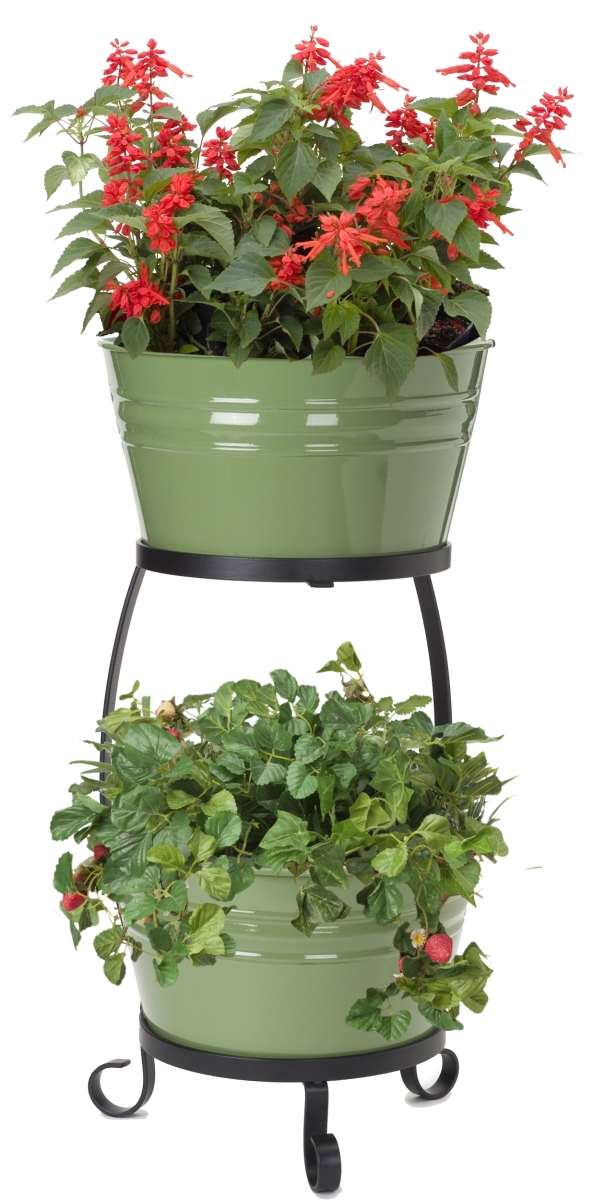 Enameled Raised Planter with Iron Stand, Sage