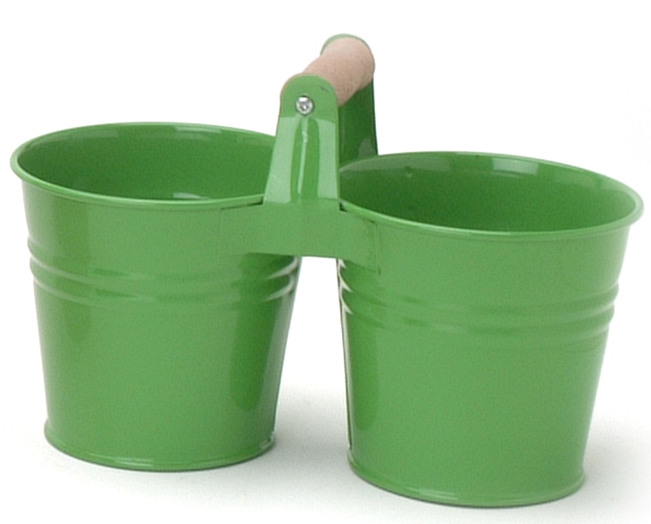 Enameled Galvanized 2 Planter Unit with Wood Handle, Apple Green