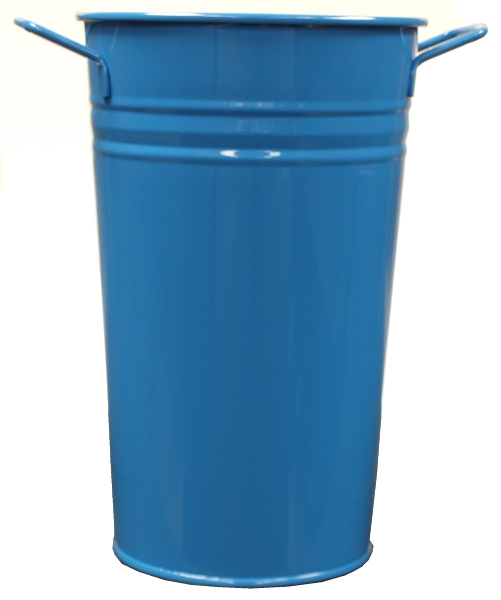 6.5 in. dia. x 9.5 in. Enameled Galvanized Vase, Blue