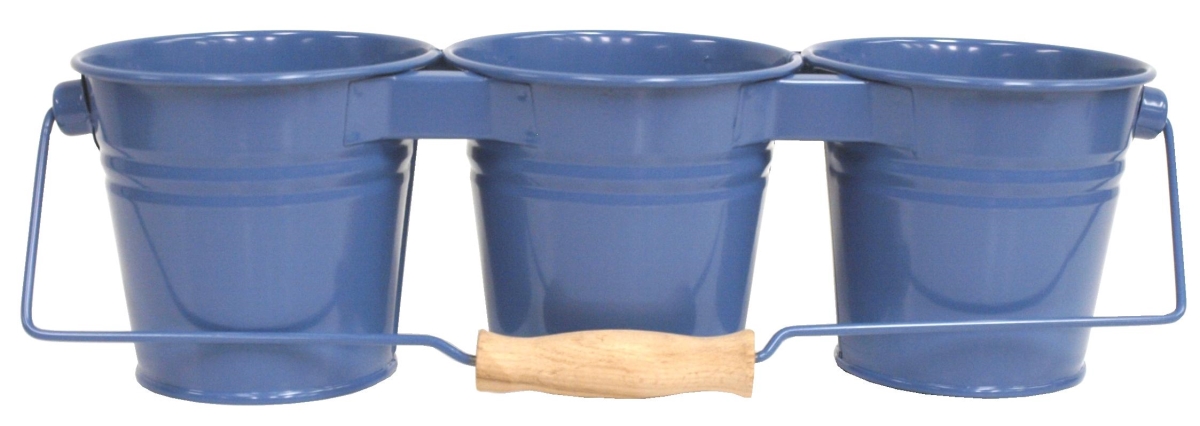 Enameled Galvanized Triple Planter, Blue