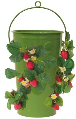 19.5 x 10 in. Enameled Galvanized Strawberry & Flower Planter, Sage