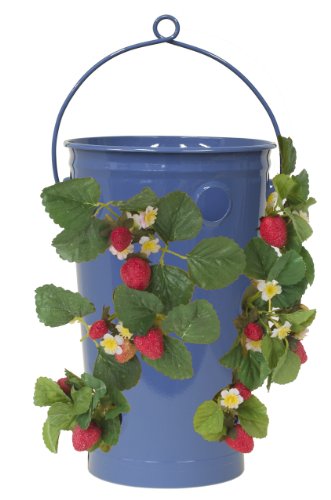 Enameled Galvanized Strawberry & Flower Planter, Blue