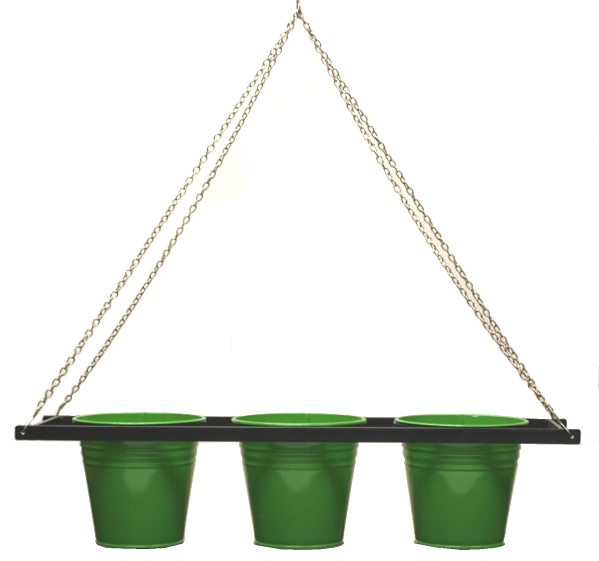 Enameled Galvanized Triple Hanging Planter with Iron Holder - Sage