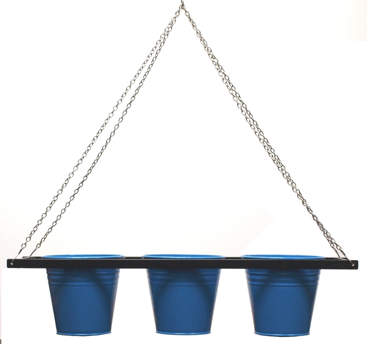 Enameled Galvanized Triple Hanging Planter with Iron Holder - Blue