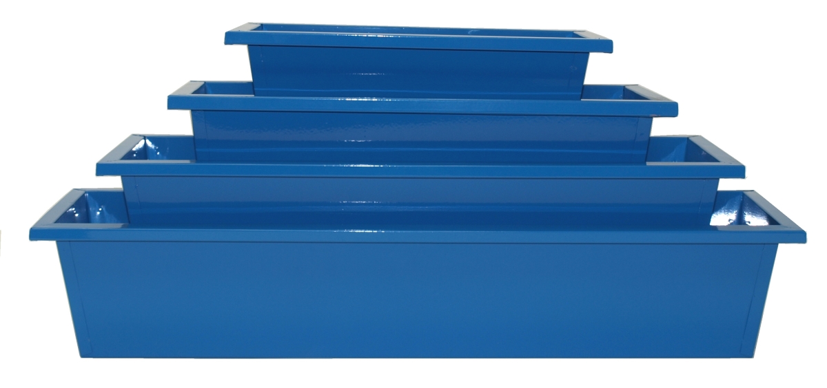 8625E B S-4 Enameled Galvanized Rectangular Planters, Blue - Set of 4