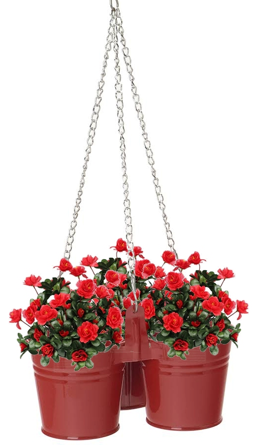 Enameled Galvanized Hanging 3 Planter Unit for 6.5 in. Plants - Red
