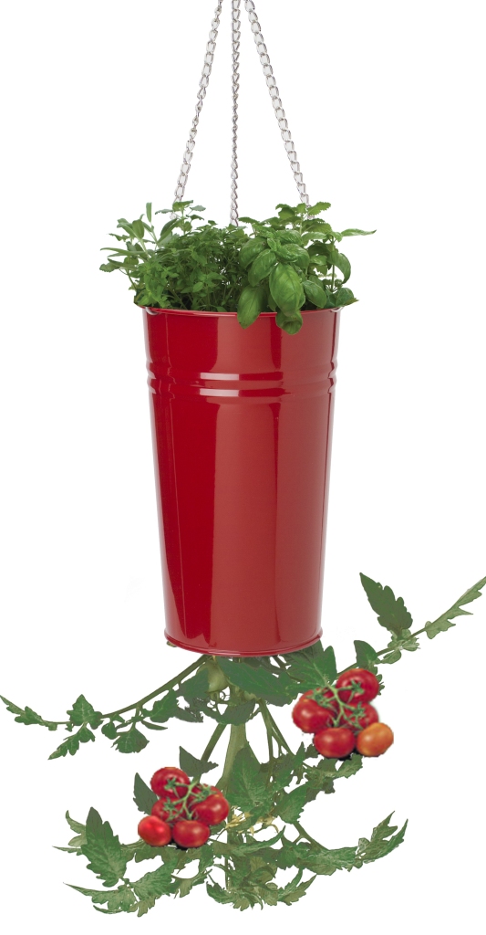Enameled Galvanized Upsidedown Tomato, Pepper Hanging Planter - Red