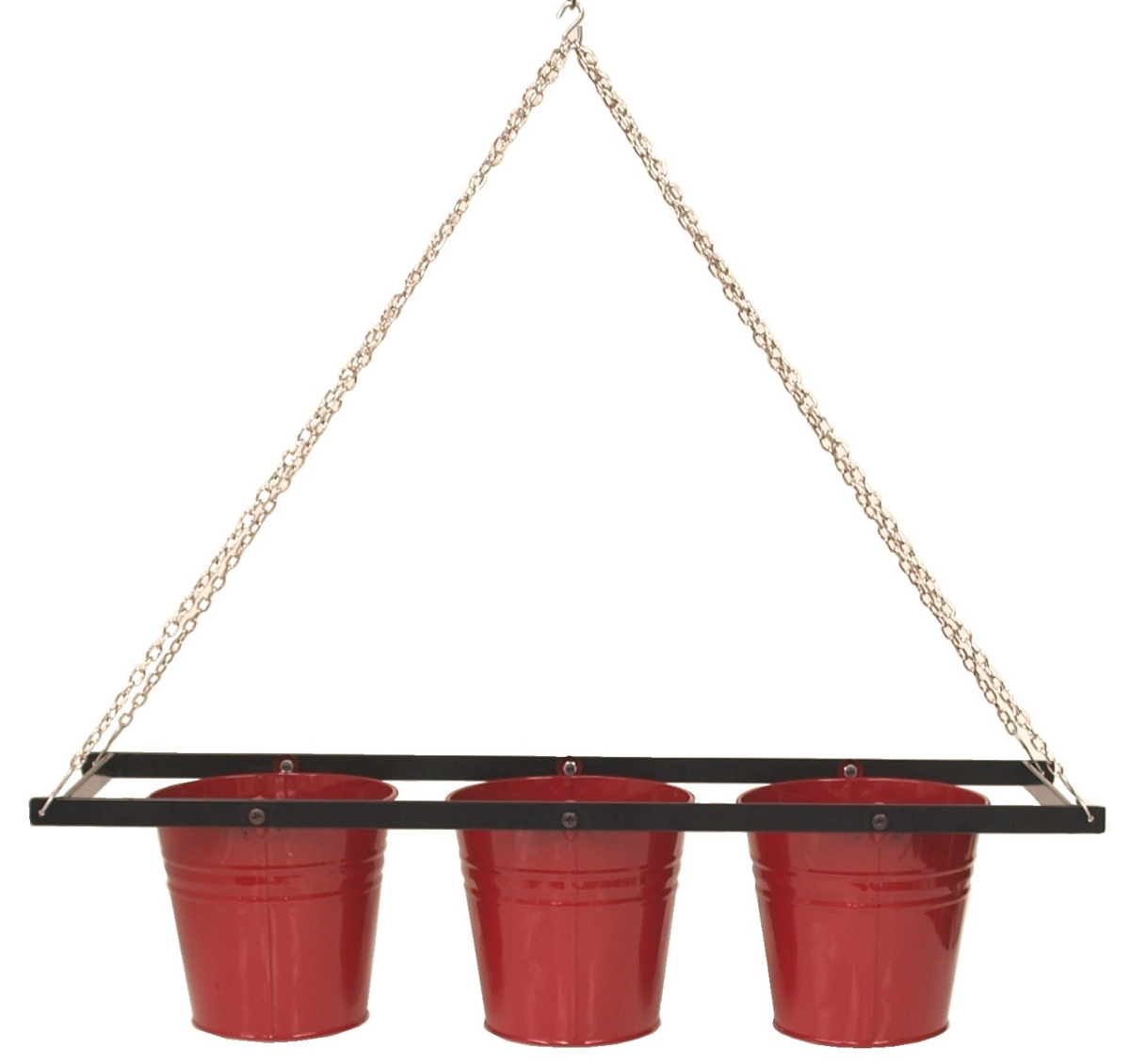 Enameled Galvanized Triple Hanging Planter with Iron Holder - Red