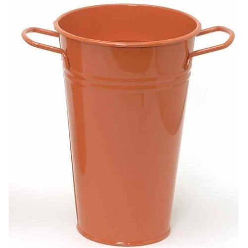 6.5 in. dia. x 9.5 in. Enameled Galvanized Vase, Tangerine