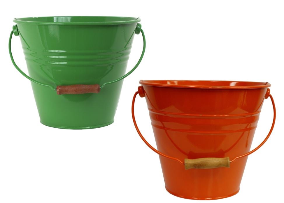 5202E AG-TA S-2 Enameled Galvanized Steel Recycling Bin-Storage Container, Apple Green & Tangerine - Set of 2