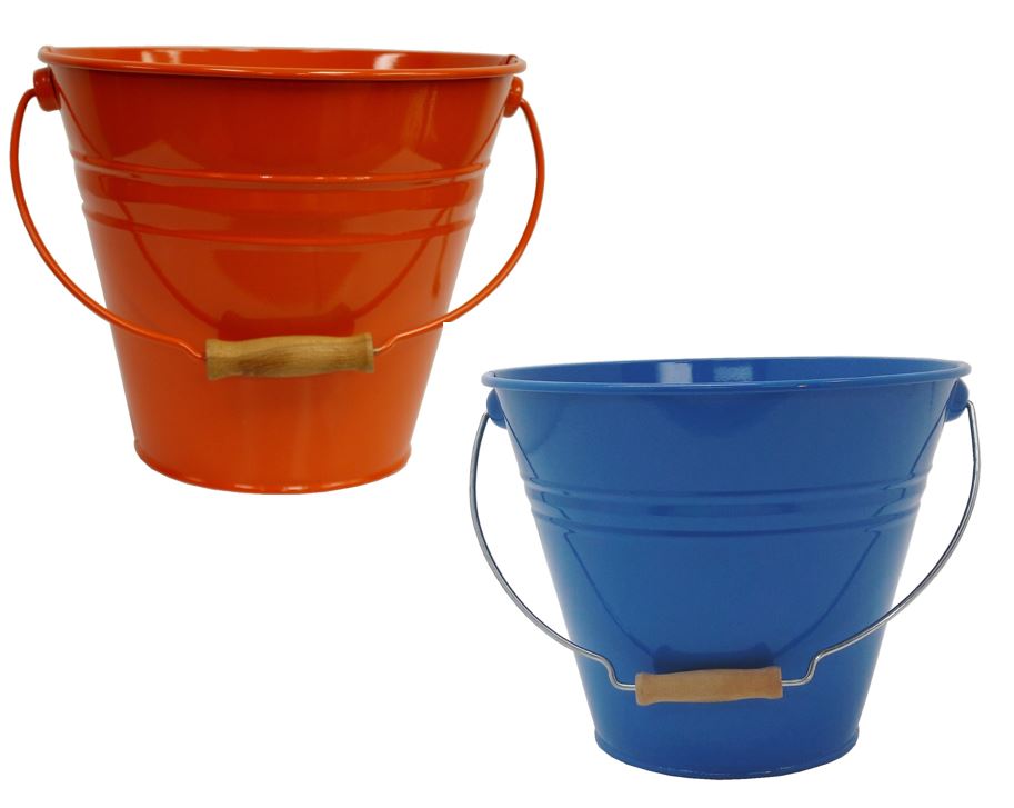 5202E B-TA S-2 Enameled Galvanized Steel Recycling Bin-Storage Container, Blue & Tangerine - Set of 2