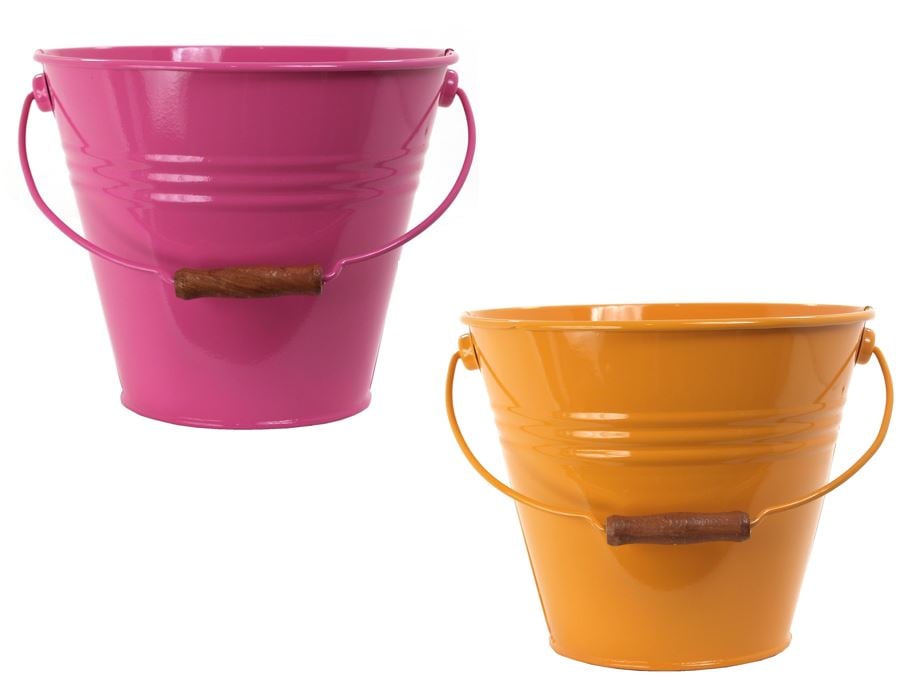 5202E HPK-SAFF S-2 Enameled Galvanized Steel Recycling Bin-Storage Container, Hot Pink & Saffron - Set of 2