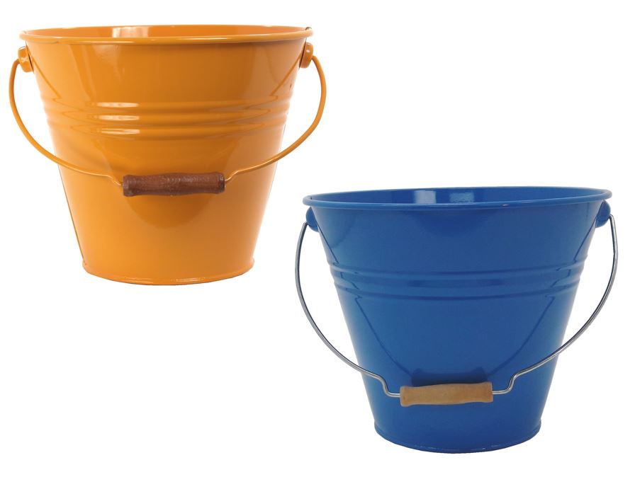 5202E SAFF-B S-2 Enameled Galvanized Steel Recycling Bin-Storage Container, Saffron & Blue - Set of 2