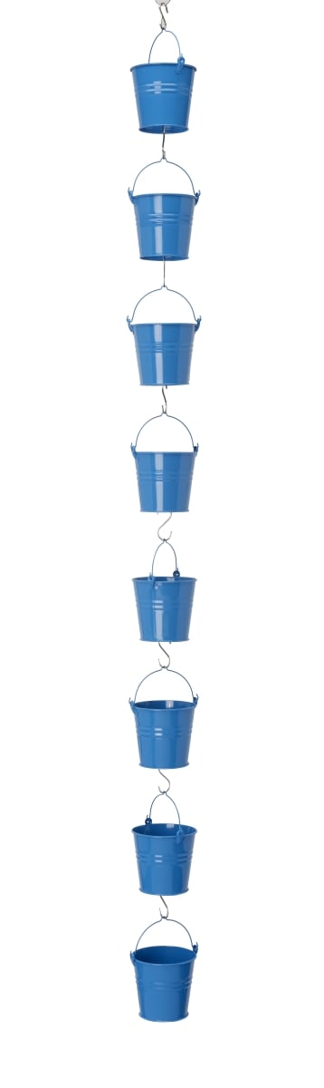 8130E B S-8 Enameled Galvanized Steel Rain Chain Planter, Blue - Set of 8