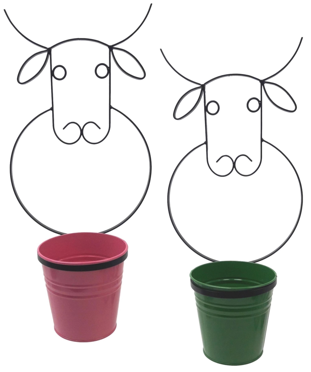 0356E HPK-SA S-2 Enameled Galvanized Steel Wall Planter with Iron Hanger - Set of 2
