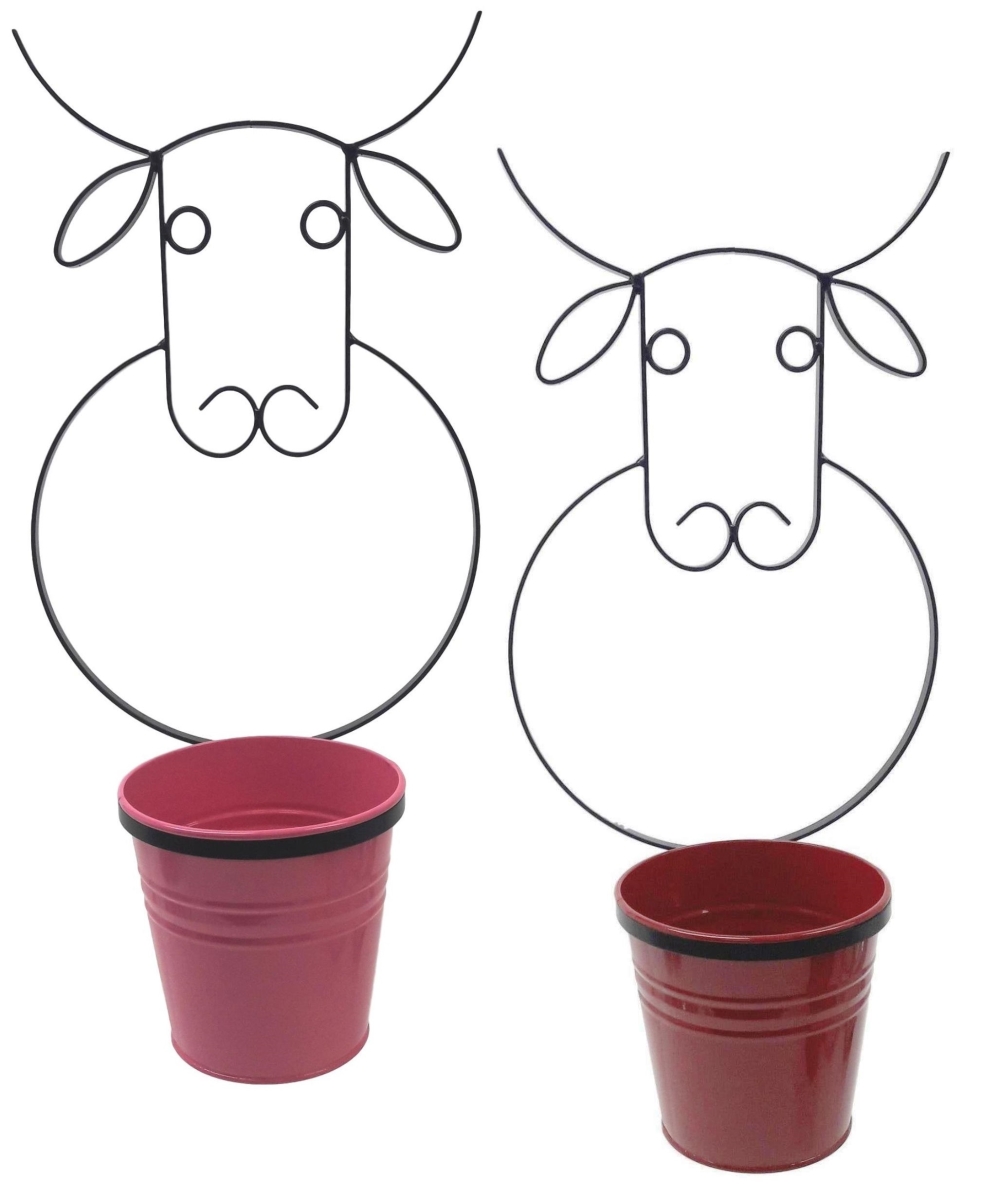 0356E HPK-XR S-2 Enameled Galvanized Steel Wall Planter with Iron Hanger - Set of 2