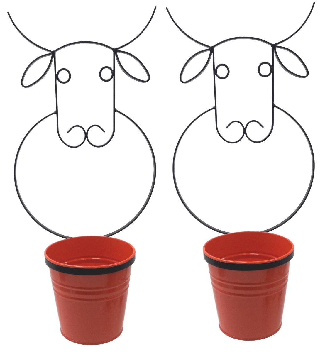 0356E TA S-2 Enameled Galvanized Steel Wall Planter with Iron Hanger - Set of 2