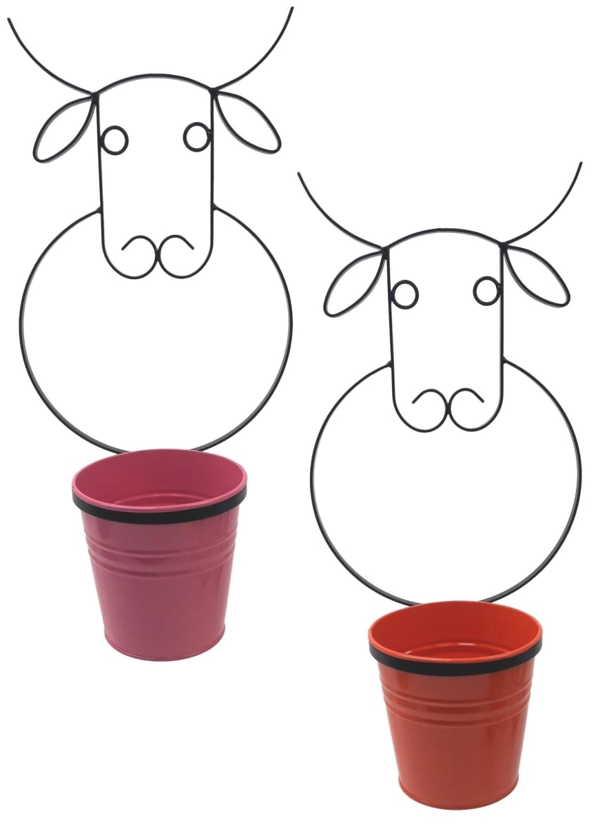 0356E HPK-TA S-2 Enameled Galvanized Steel Wall Planter with Iron Hanger - Set of 2