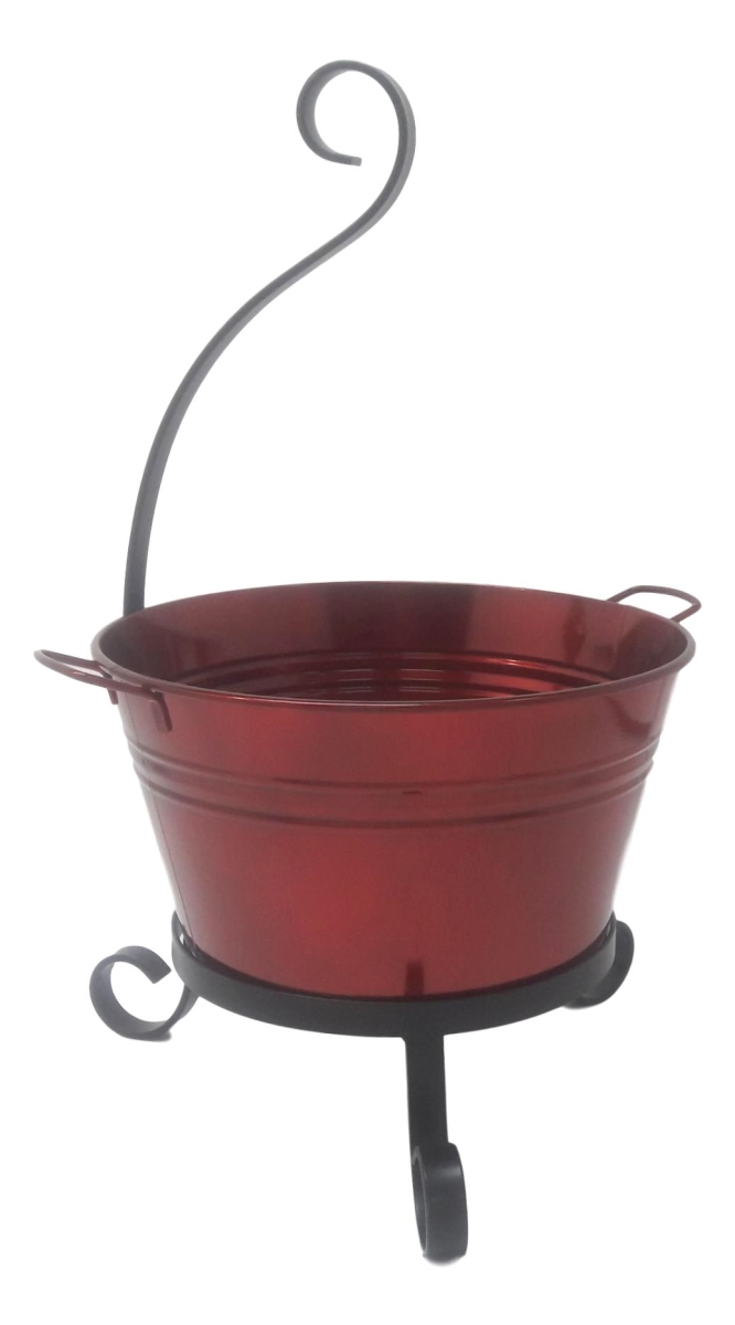 Enameled Galvanized Steel Planter with Iron Stand
