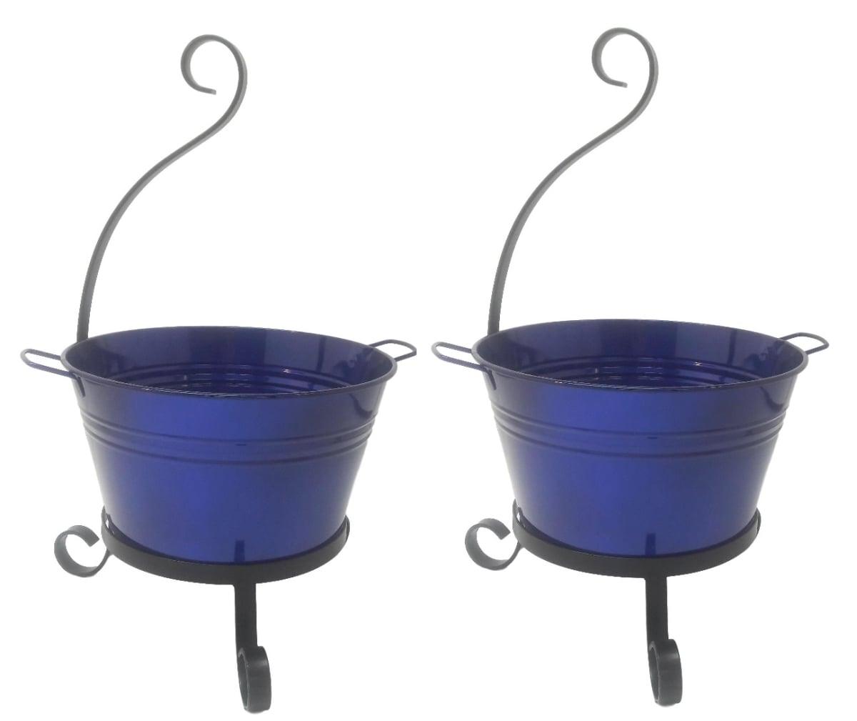 7065E GB S-2 Enameled Galvanized Steel Planter with Iron Stand - Set of 2
