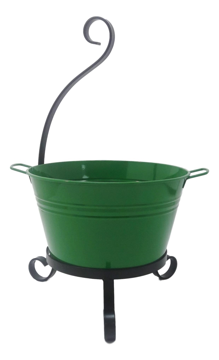 Enameled Galvanized Steel Planter with Iron Stand