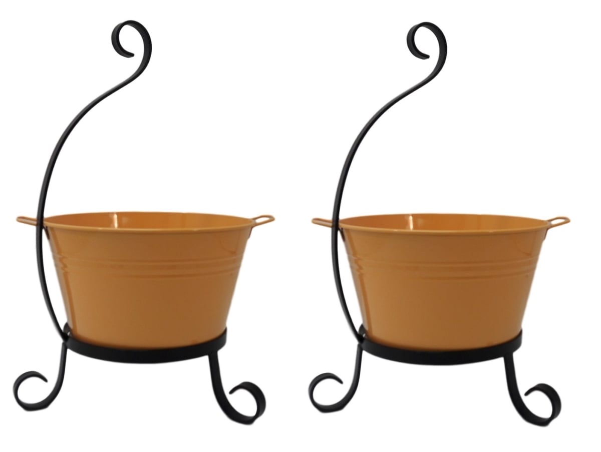 7065E SAFF S-2 Enameled Galvanized Steel Planter with Iron Stand - Set of 2
