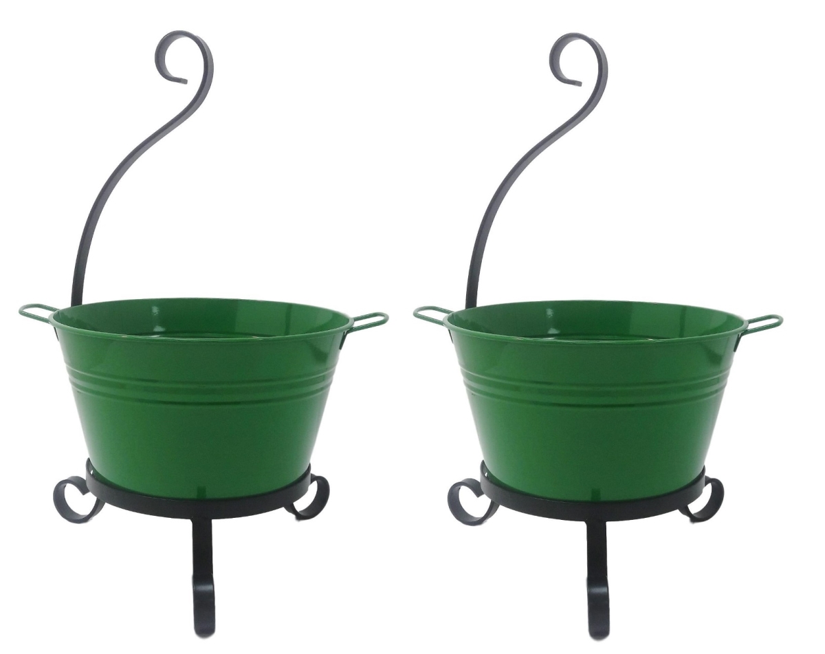7065E SA S-2 Enameled Galvanized Steel Planter with Iron Stand - Set of 2