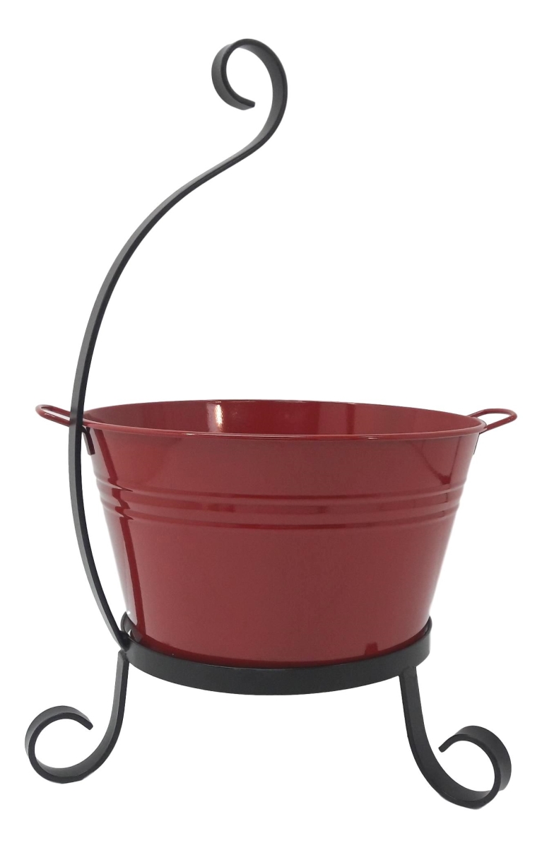 Enameled Galvanized Steel Planter with Iron Stand