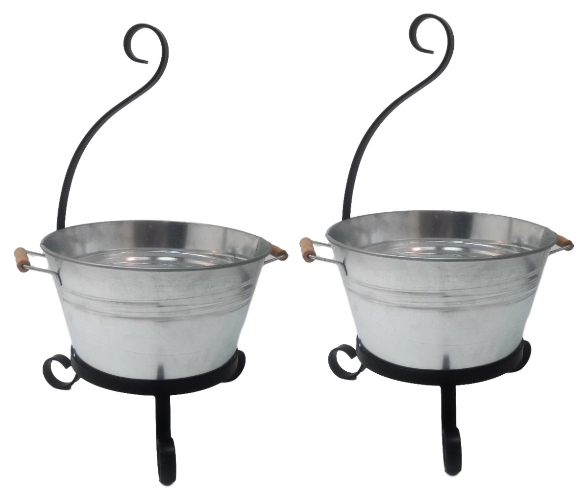 7065 GAL S-2 Galvanized Steel Planter with Iron Stand - Set of 2