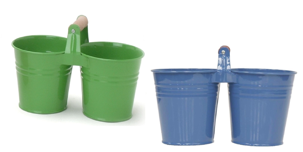 8122E AG-B S-2 Enameled Galvanized Double Planter - Set of 2