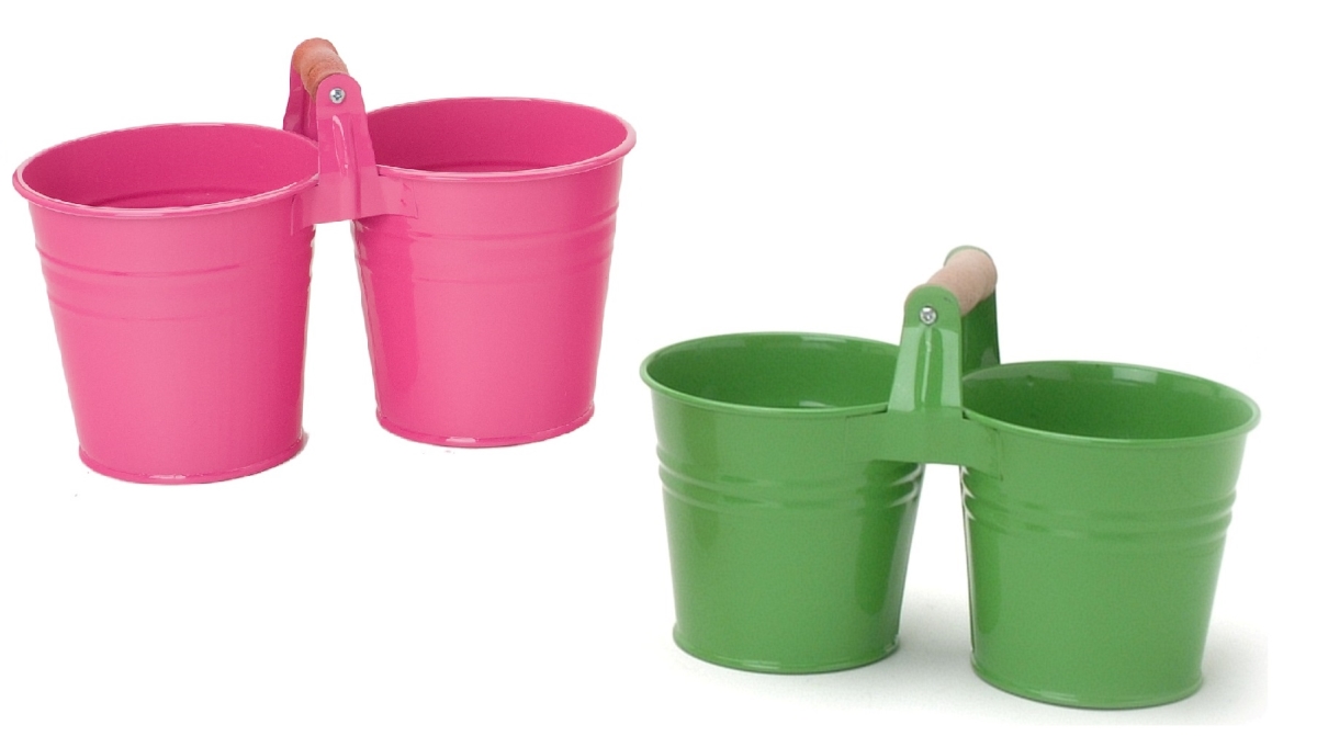 8122E AG-HPK S-2 Enameled Galvanized Double Planter - Set of 2