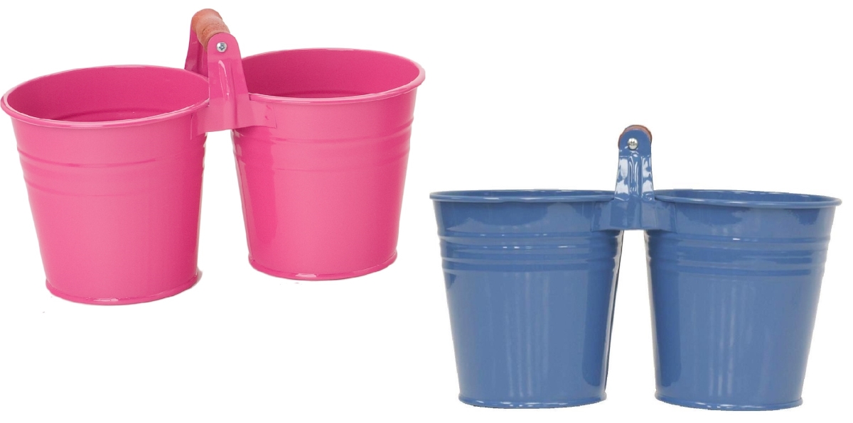 8122E B-HPK S-2 Enameled Galvanized Double Planter - Set of 2