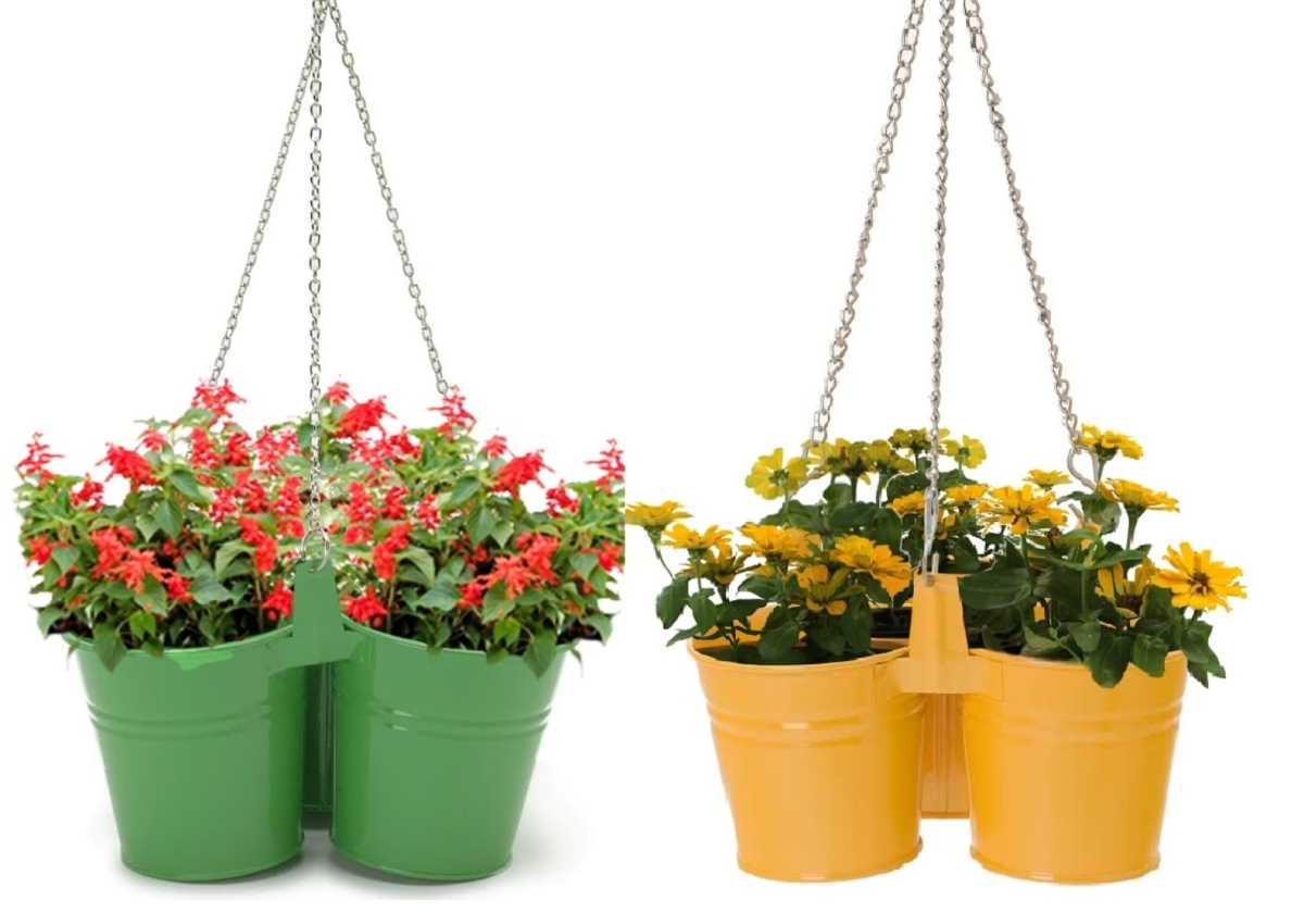Picture of Houston International Trading 8117E AG-SAFF S-2 Enameled Galvanized Triple Hanging Planter - Set of 2