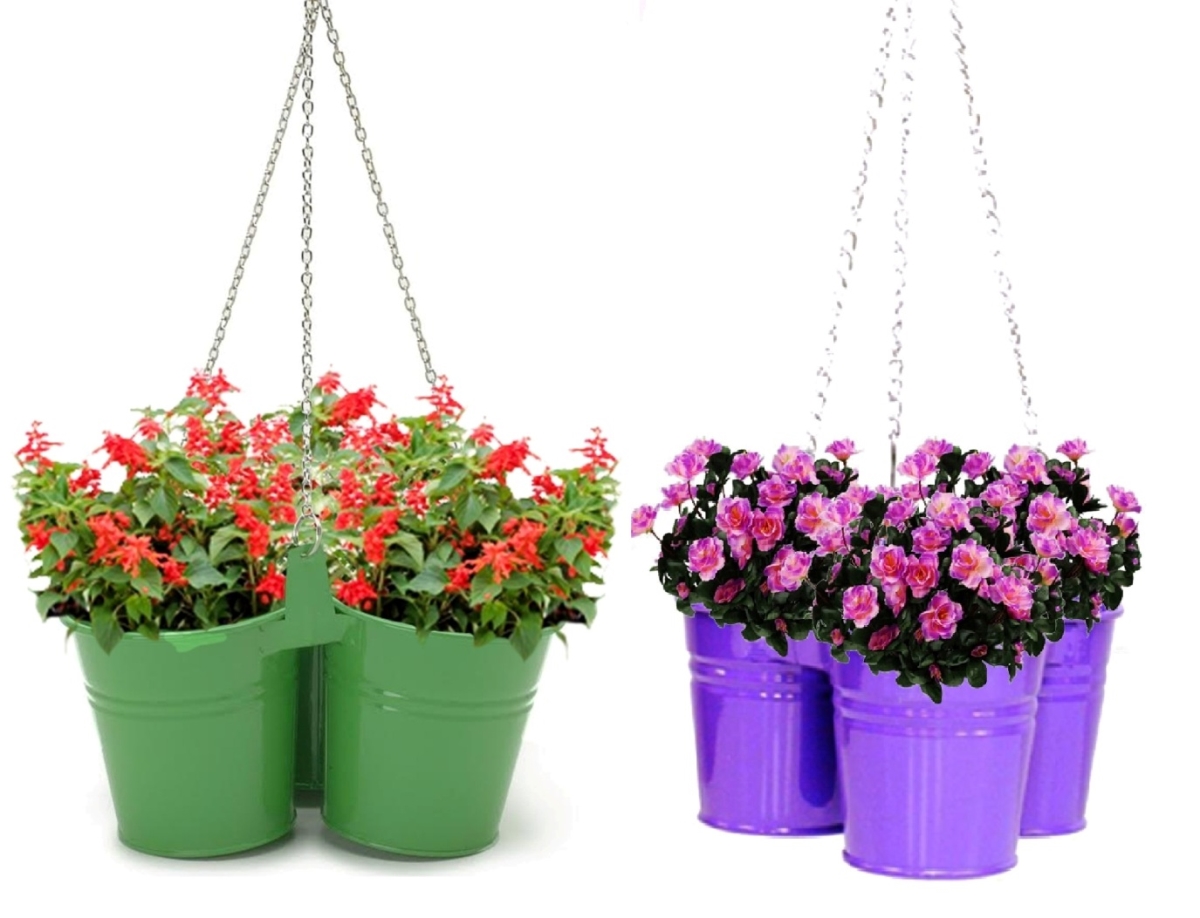 Picture of Houston International Trading 8117E AG-V S-2 Enameled Galvanized Triple Hanging Planter - Set of 2