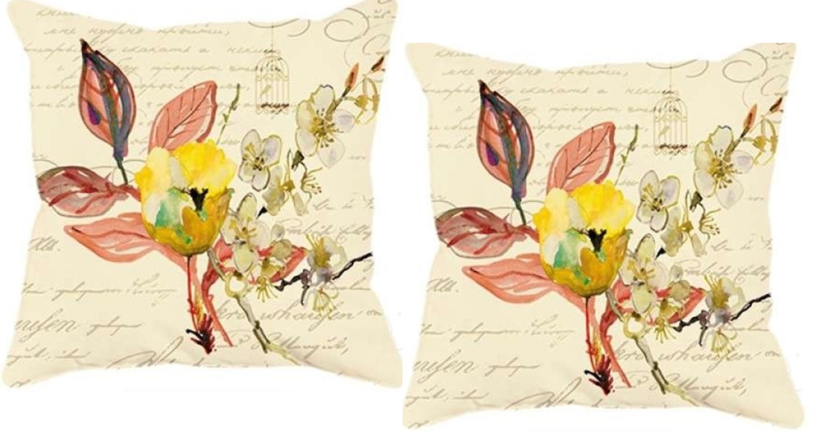 RH-413 S-2 18 x 18 in. Square Indoor & Outdoor Throw Pillow with insert  Yellow Orchid Floral - Set of 2