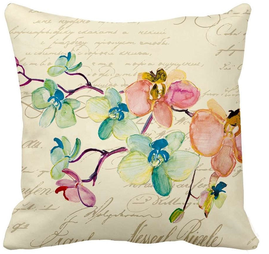 RH-425-C 18 x 18 in. Orchid Floral Square Indoor & Outdoor Throw Pillow Cover  Blue & Pink