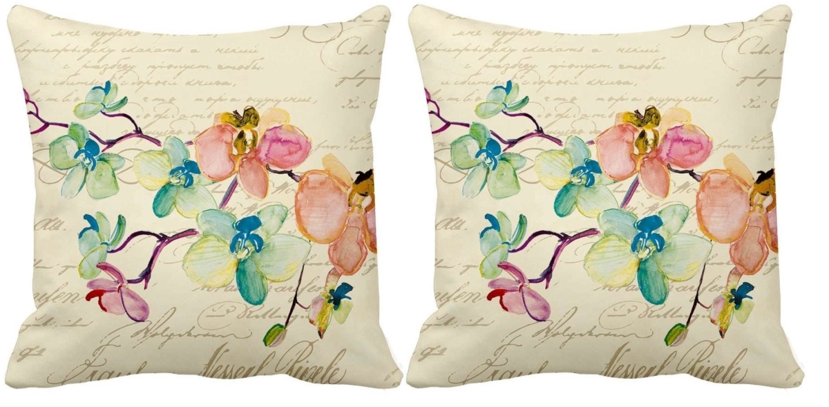 RH-425-C S-2 18 x 18 in. Orchid Floral Square Indoor & Outdoor Throw Pillow Cover  Blue & Pink - Set of 2