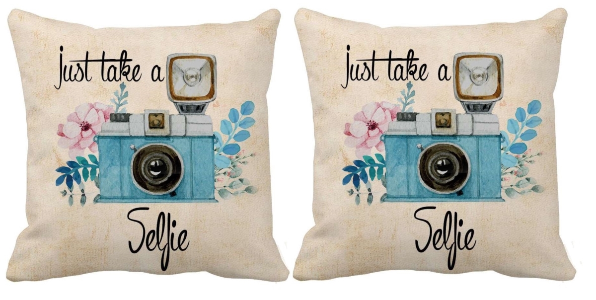 RH-431 S-2 18 x 18 in. Square Indoor & Outdoor Throw Pillow with insert  Antique Blue Camera - Set of 2