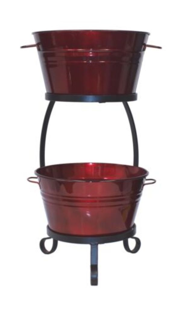 Picture of HIT 8020E GA Enameled Galvanized Steel Double Beverage Tub with Iron Stand, Glazed Apple