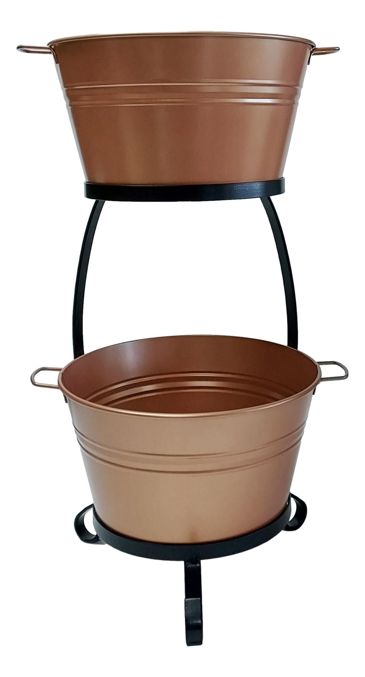 Picture of HIT 8020E GC Enameled Galvanized Steel Double Beverage Tub with Iron Stand, Glazed Caramel